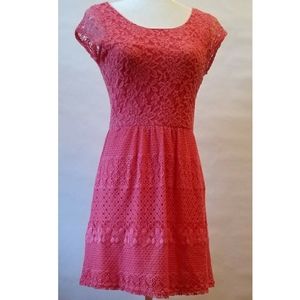 Maison Jules coral pink floral lace dress